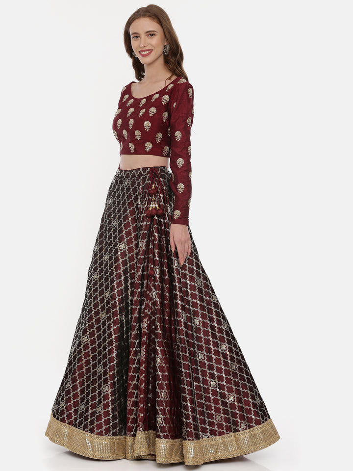 Neerus Maroon Embellished Lehenga Set