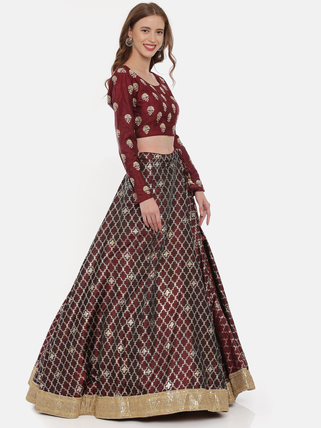 Neerus Maroon Embellished Lehenga Set