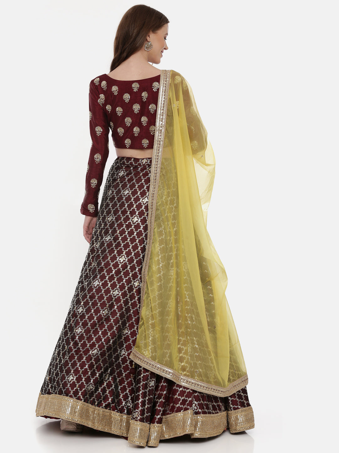 Neerus Maroon Embellished Lehenga Set
