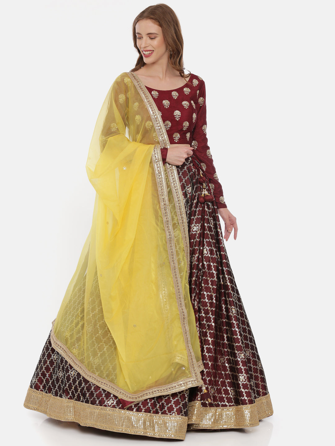 Neerus Maroon Embellished Lehenga Set