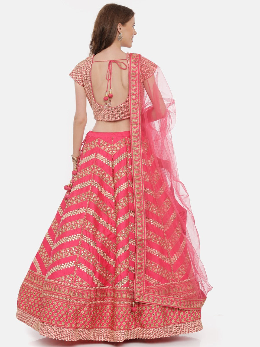 Neerus Pink silk embellished lehenga ghagra set - detail view 1
