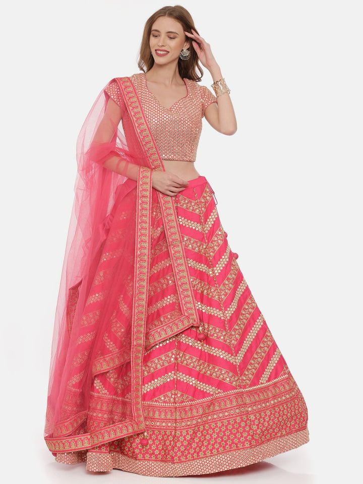 Neerus Pink silk embellished lehenga ghagra set - detail view 2