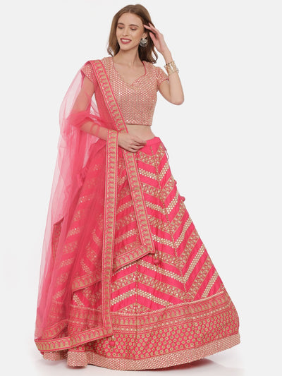 Neeru'S Rani Color Silk Fabric Ghagra Set