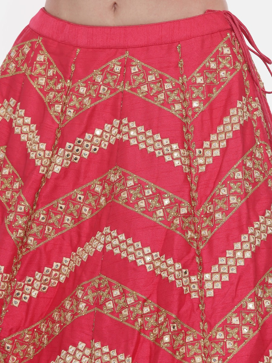 Neerus Pink silk embellished lehenga ghagra set - detail view 5