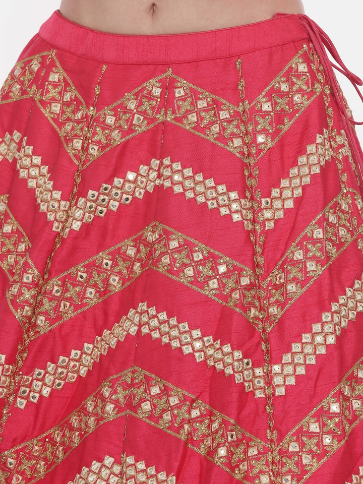 Neerus Pink silk embellished lehenga ghagra set - detail view 5