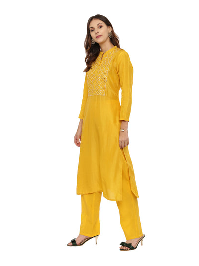 Neeru's Yellow Embellished Kurta Pant Set
