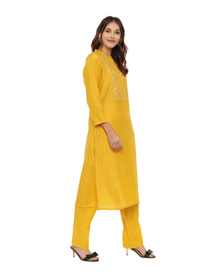 Neerus Yellow Embellished Kurta Pant Set