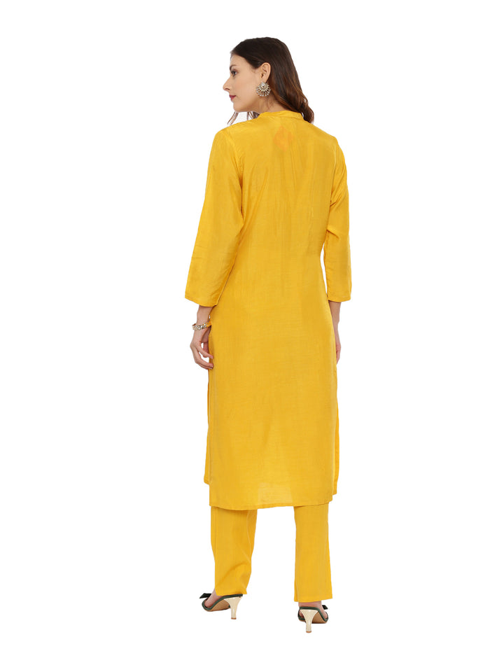 Neerus Yellow Embellished Kurta Pant Set