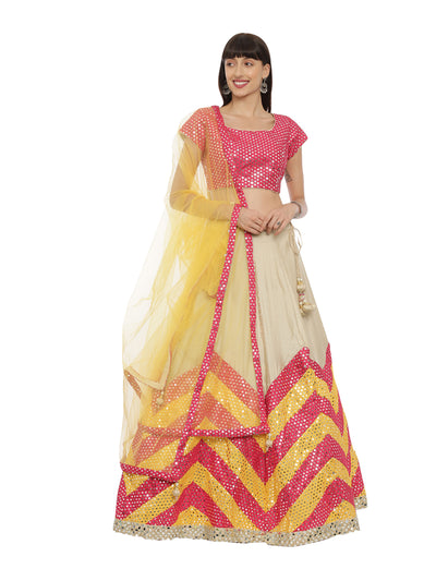 Neeru'S Pink & Beige Embellished Lehenga Set