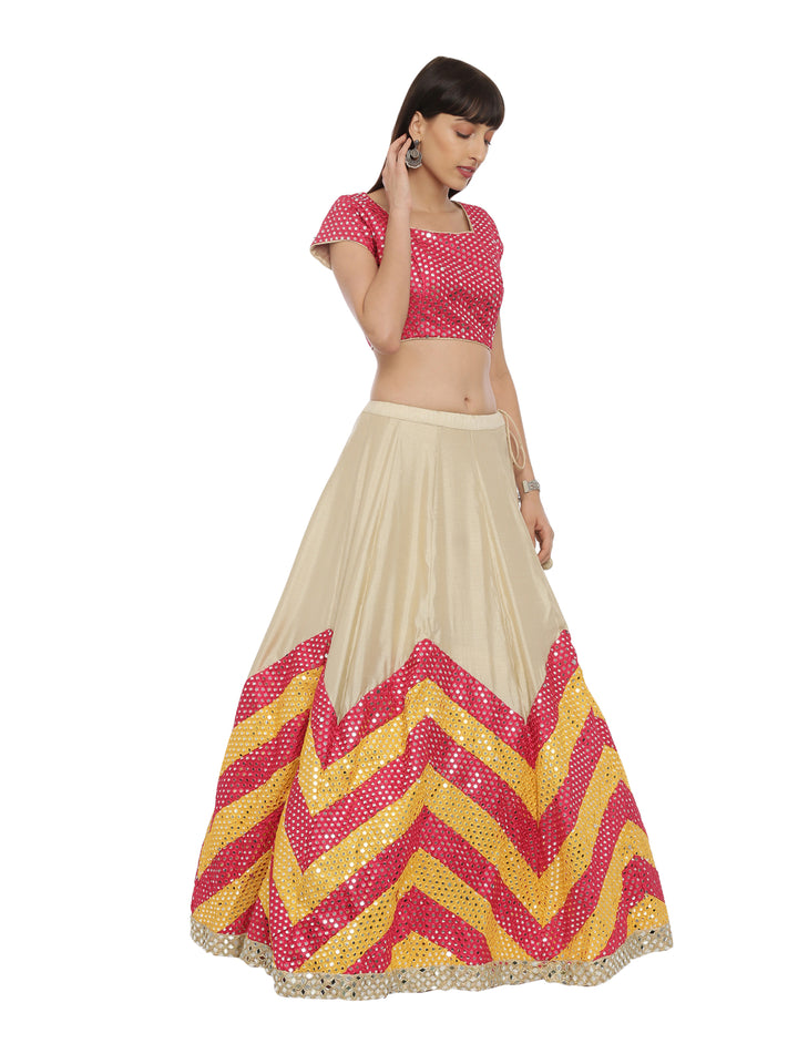 Neerus Pink & Beige Embellished Lehenga Set