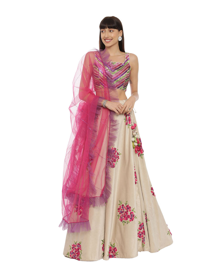 Neerus Beige Embellished Lehenga Set