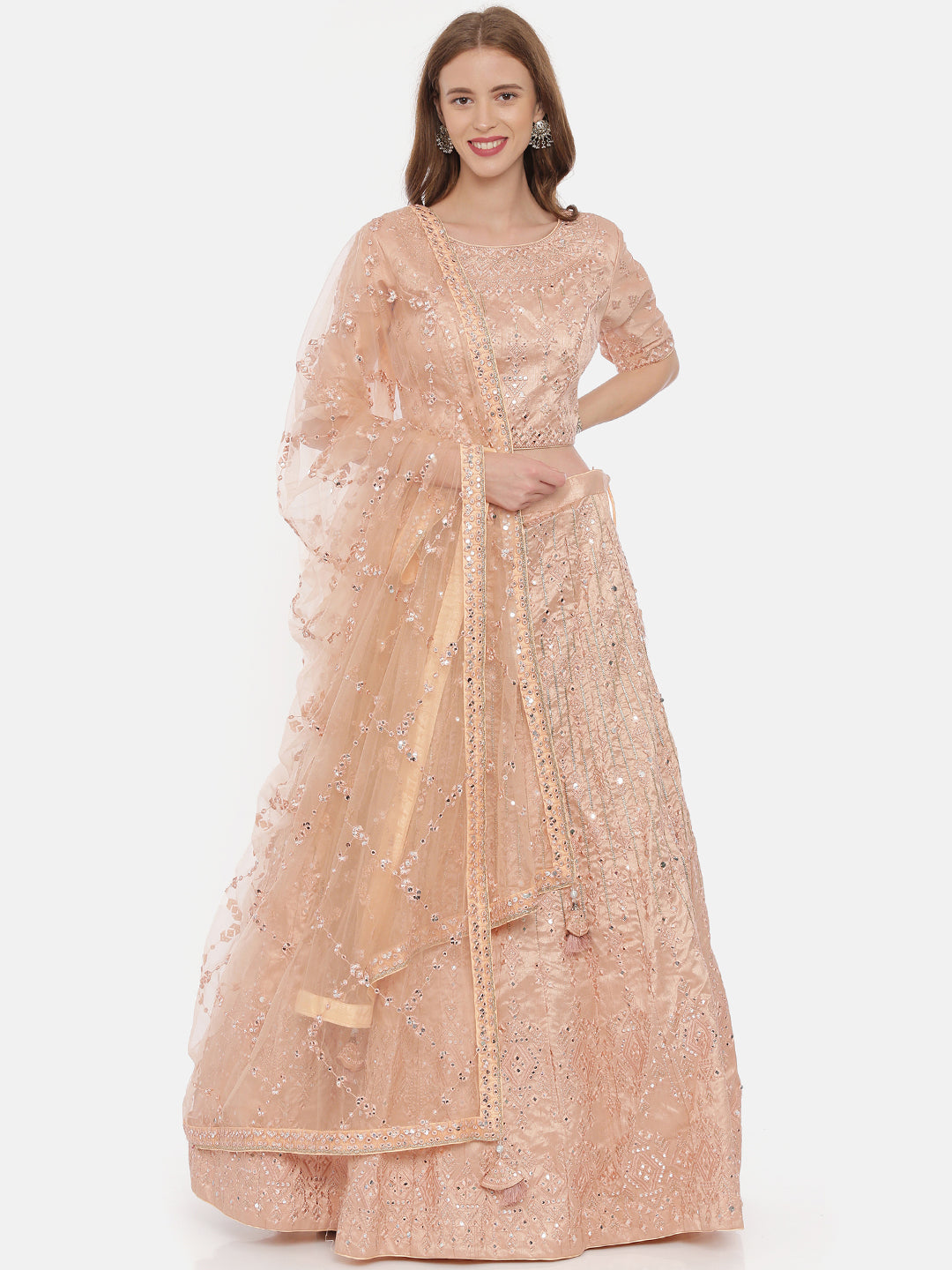 Neerus Orange embroidered lehenga set - front view
