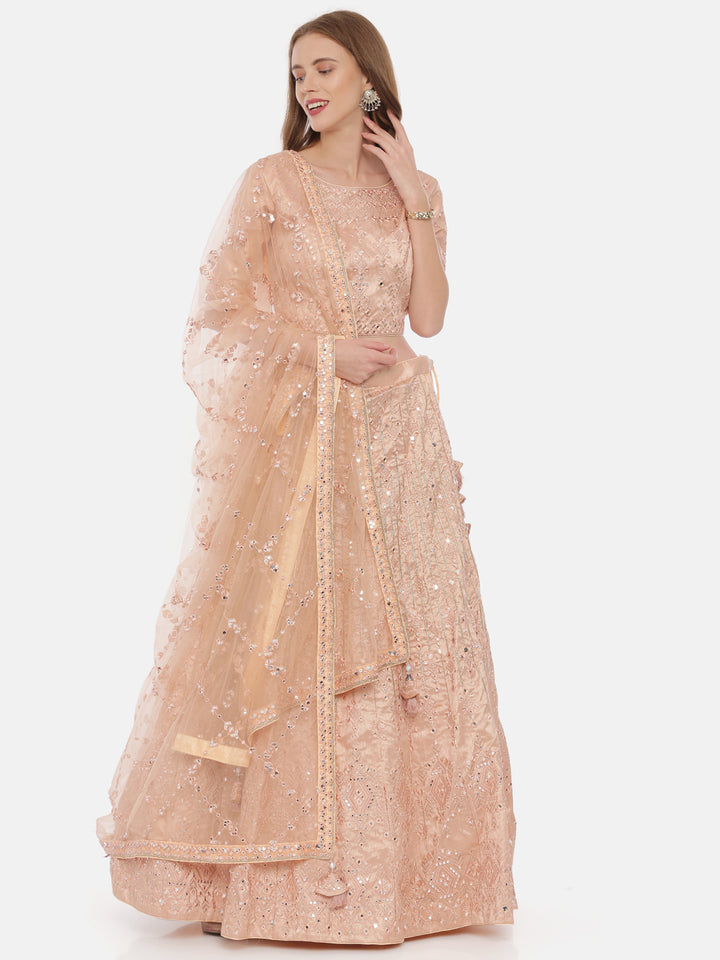 Neerus Orange embroidered lehenga set - detail view 4