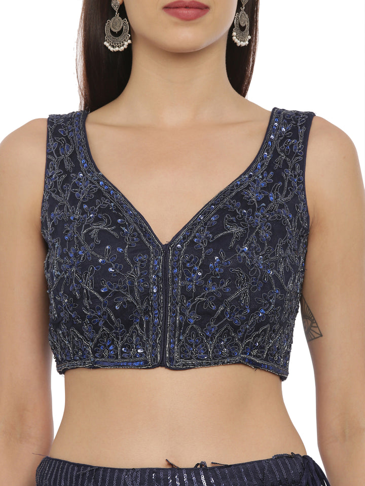 Neerus Blue net embellished lehenga set - side view