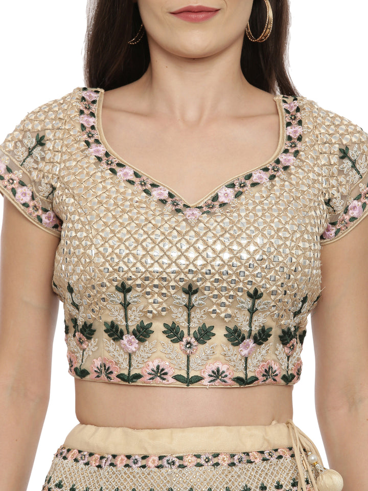 Neerus Gold Color Nett Fabric Ghagra Set