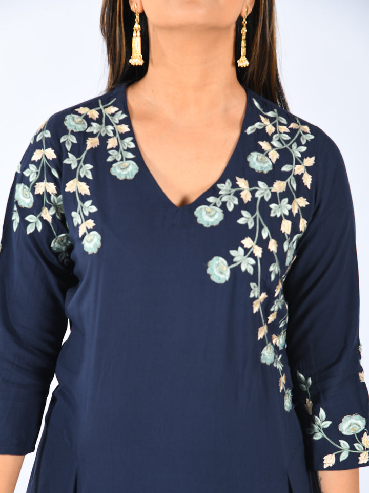 Neerus Blue Rayon Solid Kurti - detail view 1