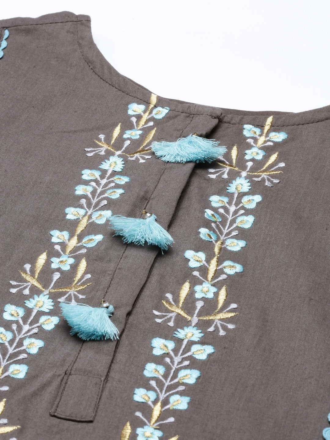 Neerus Grey Color Cotton Fabric Kurta Set