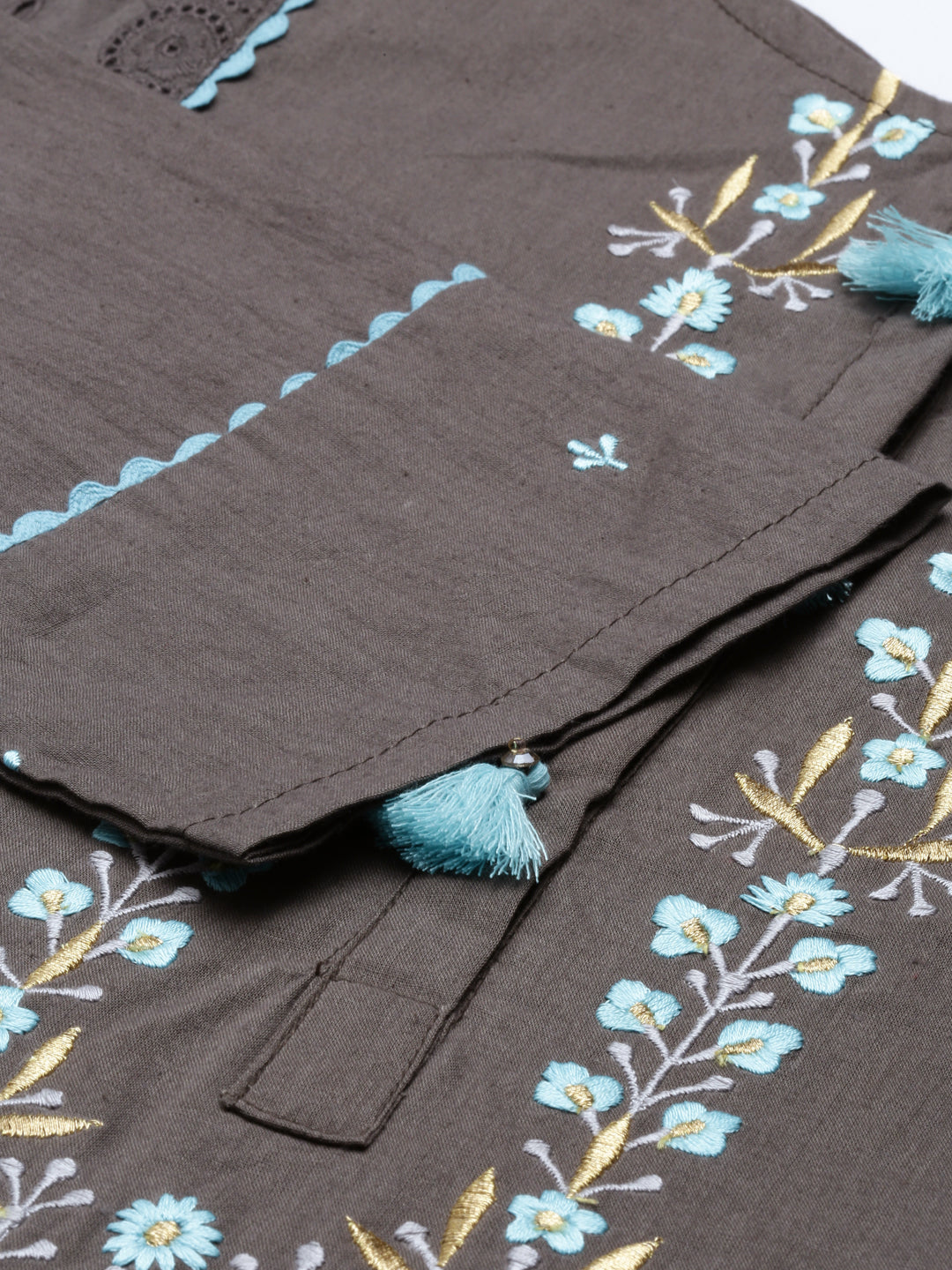 Neeru'S grey color, cotton fabric kurta set