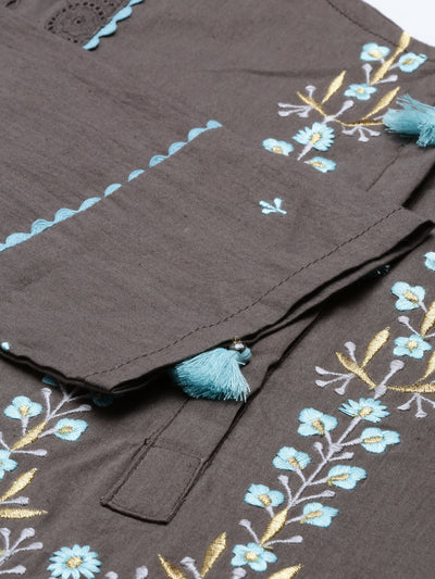 Neeru'S grey color, cotton fabric kurta set