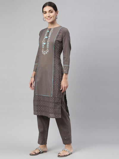 Neeru'S grey color, cotton fabric kurta set