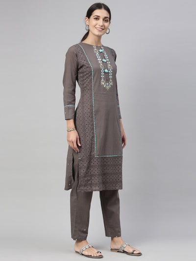 Neeru'S grey color, cotton fabric kurta set