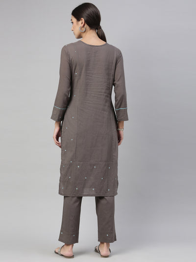 Neeru'S grey color, cotton fabric kurta set