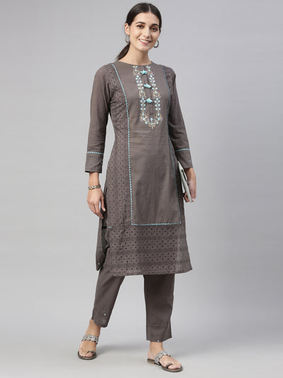 Neeru'S grey color, cotton fabric kurta set