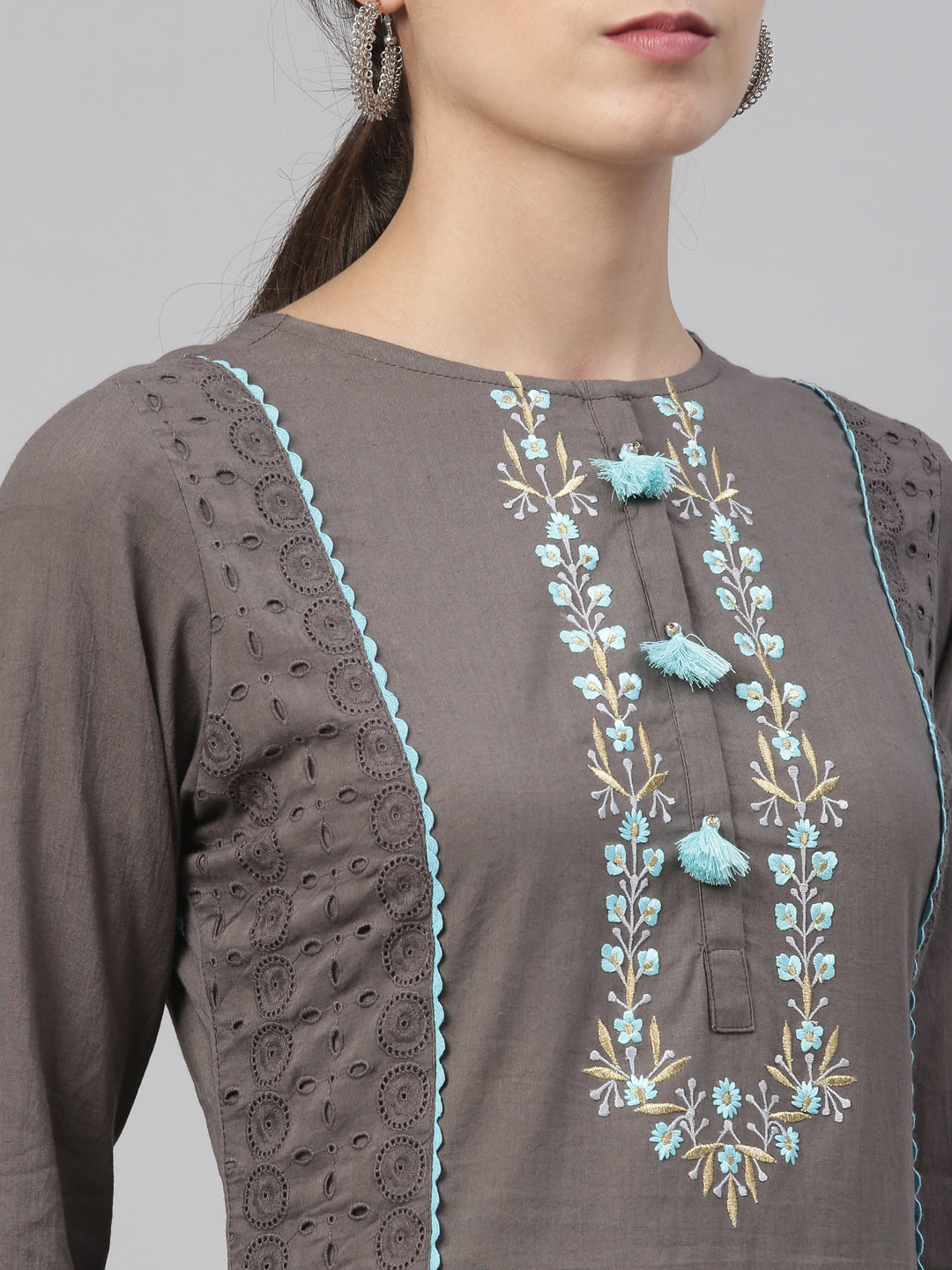 Neeru'S grey color, cotton fabric kurta set