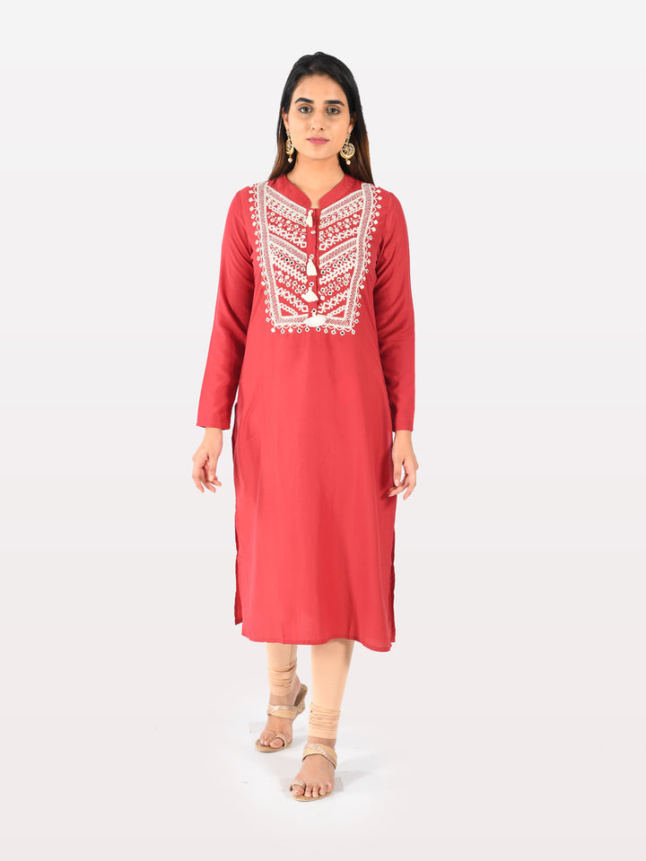 Neerus Women Red Color Muslin Fabric Tunic
