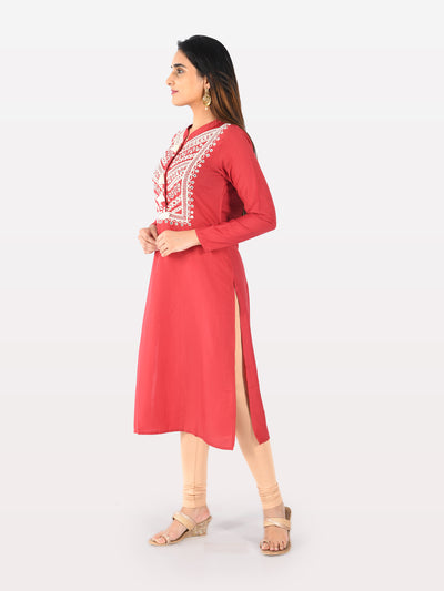 Neerus Women Red Color Muslin Fabric Tunic