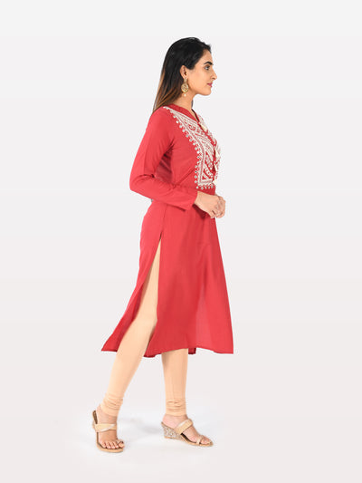 Neerus Women Red Color Muslin Fabric Tunic