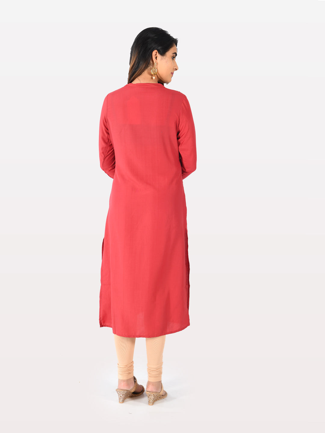 Neerus Women Red Color Muslin Fabric Tunic