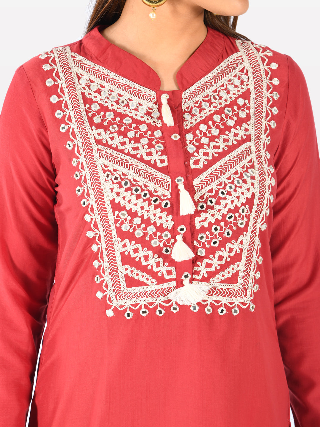 Neerus Women Red Color Muslin Fabric Tunic