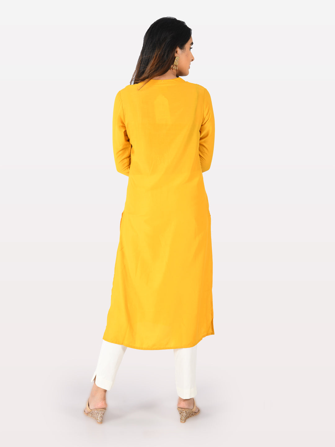 Neerus Yellow Embroidered Straight Kurta