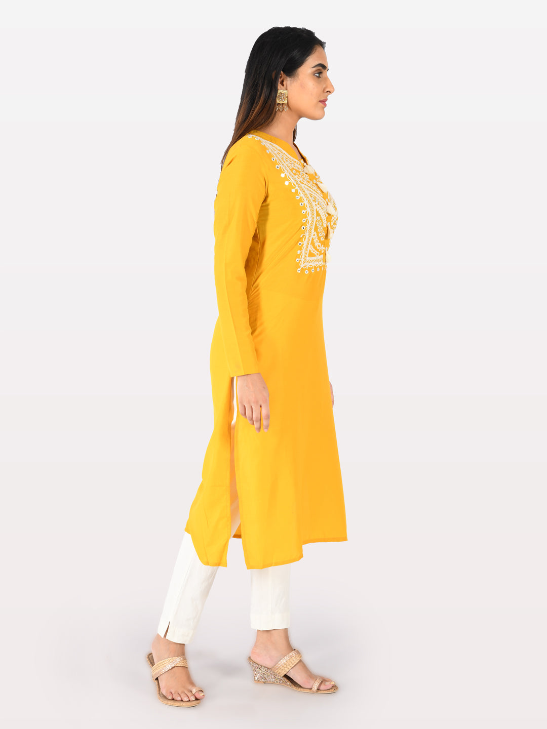 Neerus Yellow Embroidered Straight Kurta
