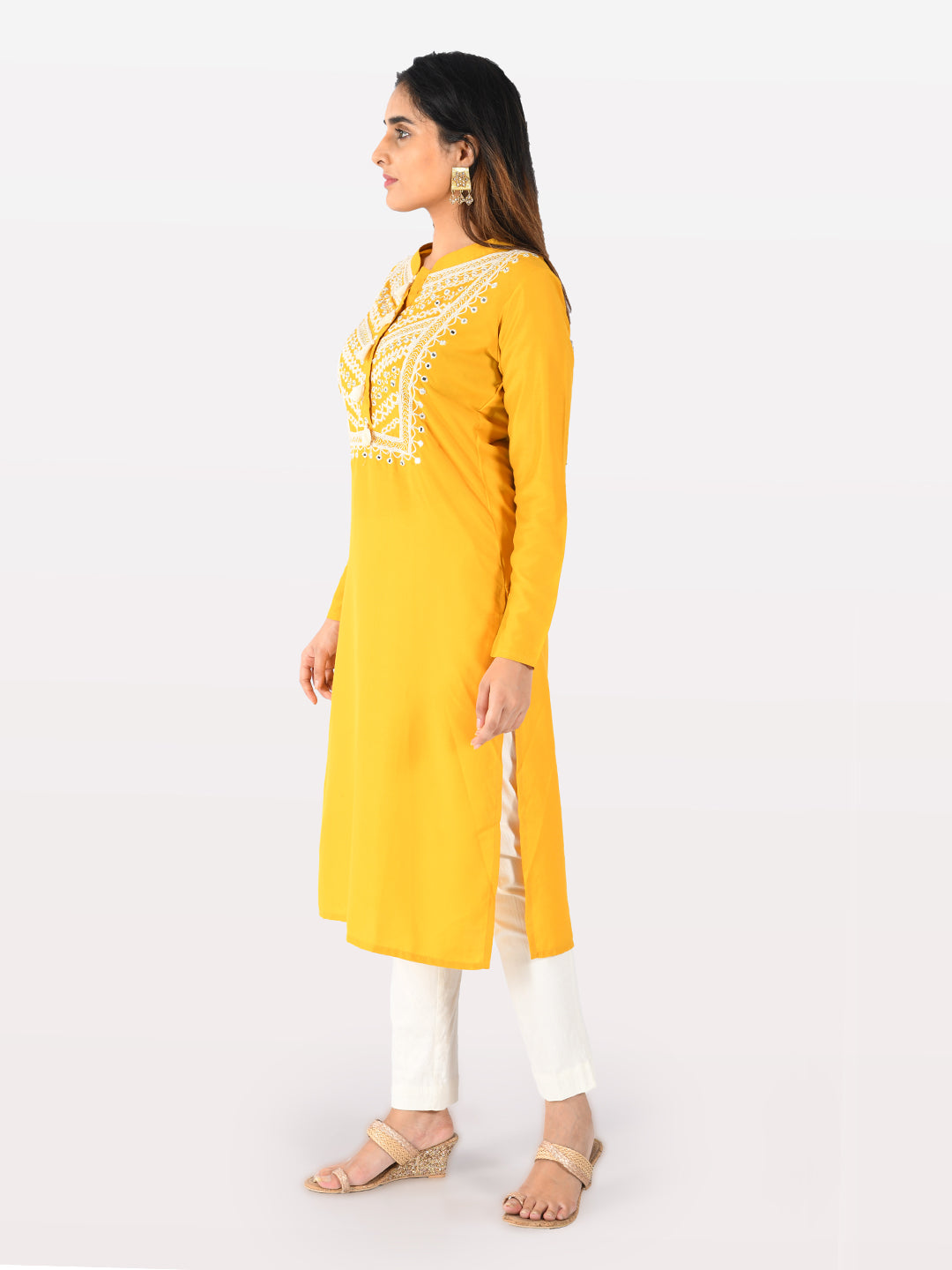 Neerus Yellow Embroidered Straight Kurta