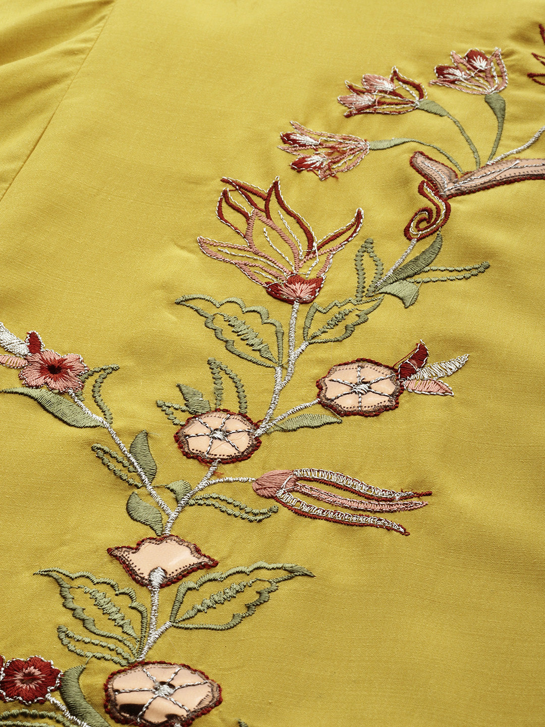 Neerus Yellow Embroidered High Low Kurta