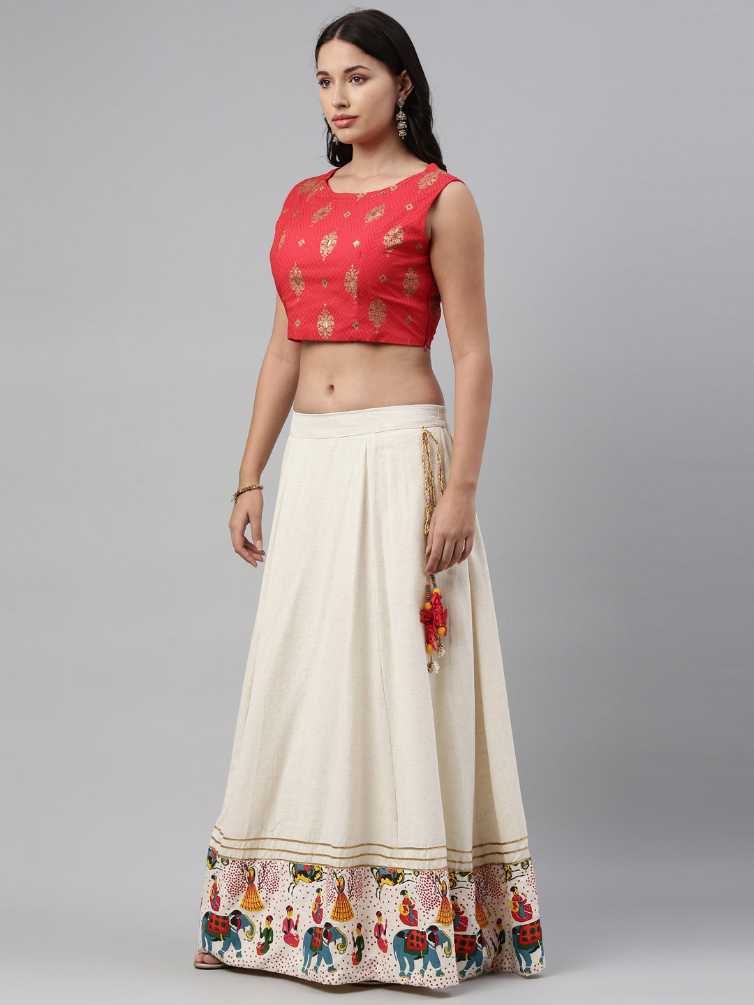 Neerus Ivory Color Rayon Fabric Crop-Top