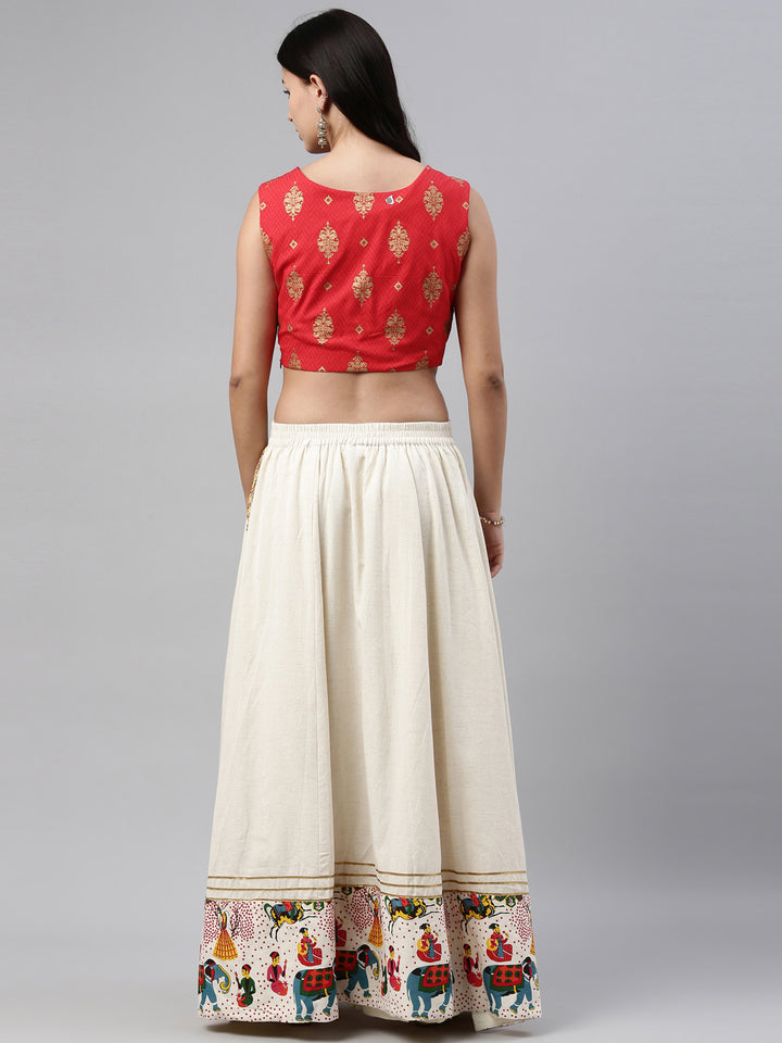 Neerus Ivory Color Rayon Fabric Crop-Top