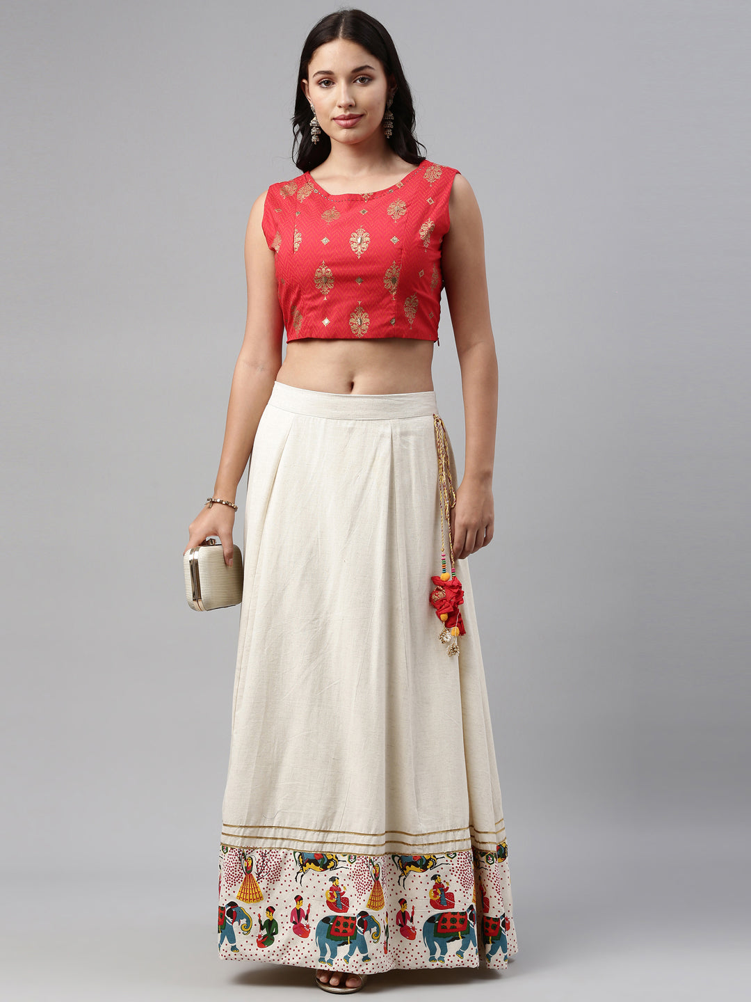 Neerus Ivory Color Rayon Fabric Crop-Top