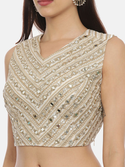 Neeru's Beige & Yellow Embellished Lehenga Set