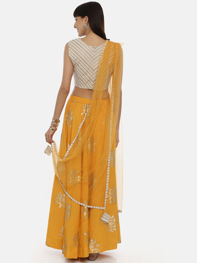 Neeru's Beige & Yellow Embellished Lehenga Set