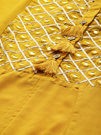 Neeru's Women Mustard Yellow Solid Gotta Patti Detailed A-Line Kurta