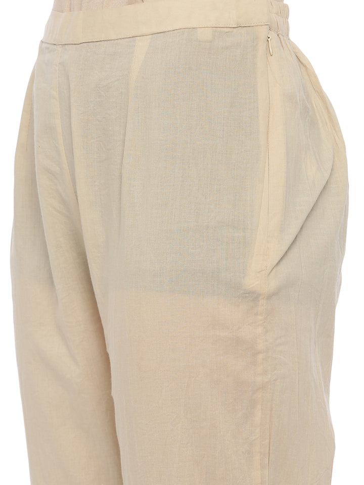 Neerus Beige Embroidered Kurta With Pant & Dupatta