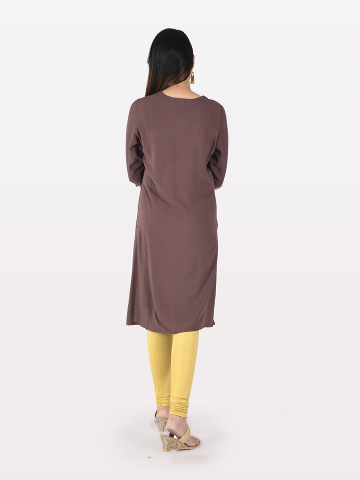 Neerus Brown Embroidered Straight Kurta