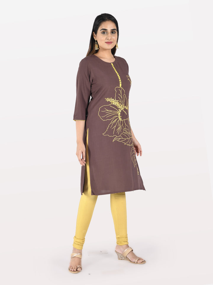 Neerus Brown Embroidered Straight Kurta