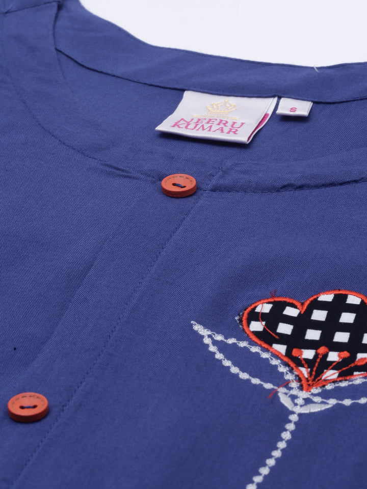 Neerus Blue Embroidered A Line Kurta
