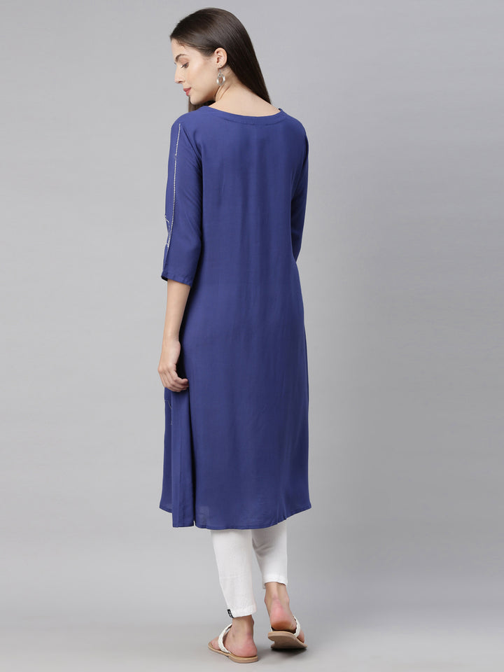 Neerus Blue Embroidered A Line Kurta