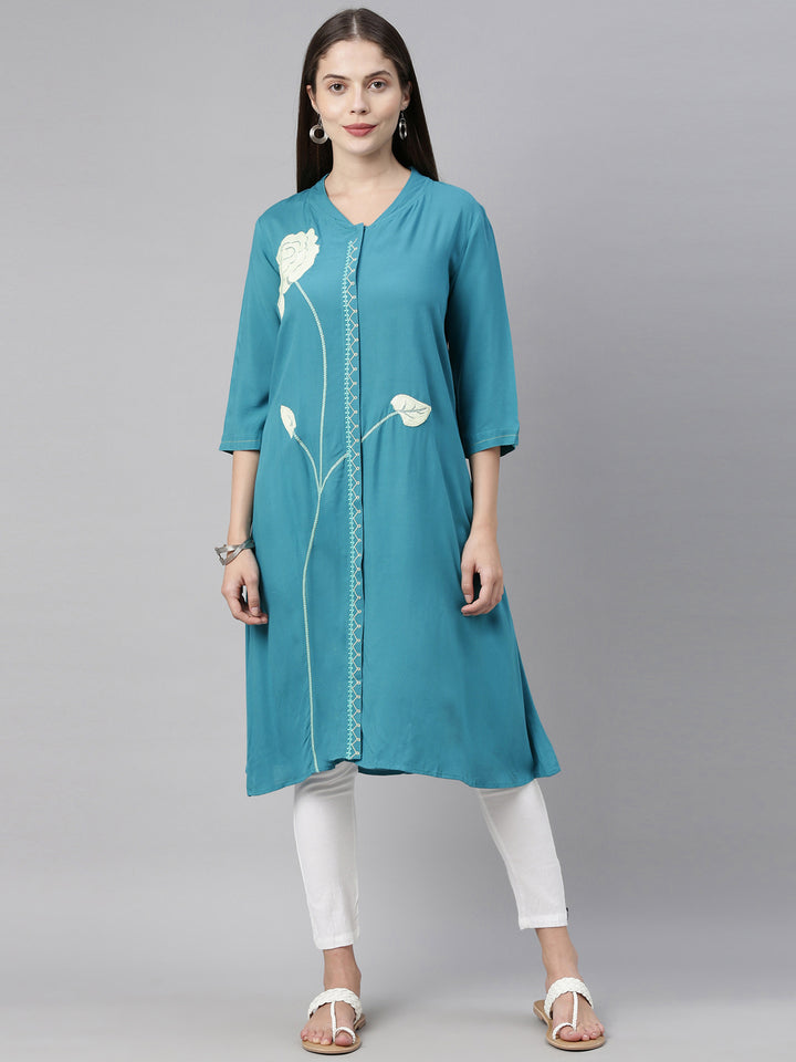 Neerus Blue Color Rayon Fabric Tunic