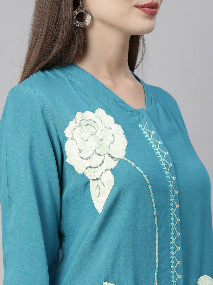Neerus Blue Color Rayon Fabric Tunic